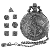 Boîte de montre de poche rétro argent/or avec des donjons mystérieux et des dragons avec un ensemble de mini dés étui polyédrique