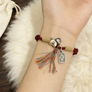 999 Pure Silver Zodiac Horse Red <b>Rope</b> <b>Bracelet</b> With Peace Charm Unisex Gift For Year Of The Horse - Product Image 1