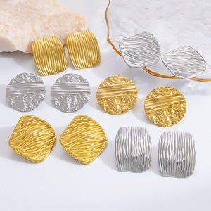 Fashion <b>Stud</b> Earrings Geometric Shape 18K Gold Plated <b>Titanium</b> Steel Party Jewelry EH12874G - Product Image 1