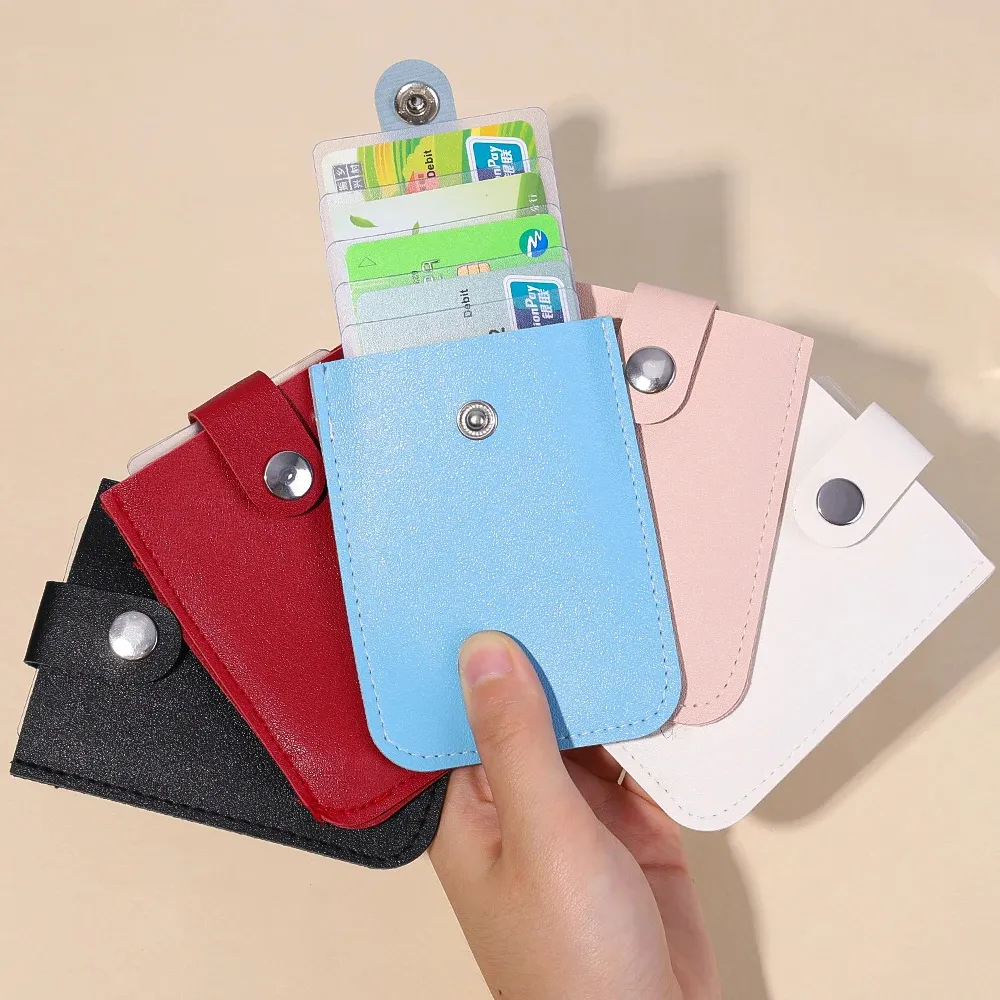 Pull-out Type Mini Card Wallet FashionLeather 5 Card Pockets Thin Purses Laminated Concealed Anti-Theft ID Card Holder