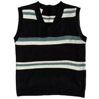 Pull Homme Col V en Coton à Motif Rayé Noir et Gris, Gilet Jacquard sans Manches Tricoté Sur Mesure, Vente en Gros