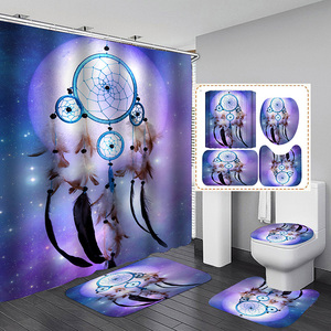 Ensemble de rideaux de douche bohème 4 pièces ethniques <span class=keywords><strong>attrape</strong></span>-rêves plumes tapis de salle de bain avec 12 crochets - Product Image 4