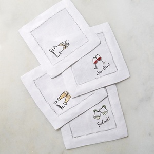 Eco Hemstitch Embroidered Monogram Pattern <b>Table</b> <b>Cloth</b> <b>Linen</b> Cocktail Napkins for Hotel Friendly French 100% Pure Handmade 1 Pc - Product Image 1