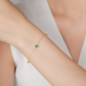 Pulsera de Cadena Chapada en Oro con Circonita Redonda Pequeña Amarillo-Verde en Plata de Ley S925 para Joyería Femenina, Versión de Cobre Personalizable - Product Image 2