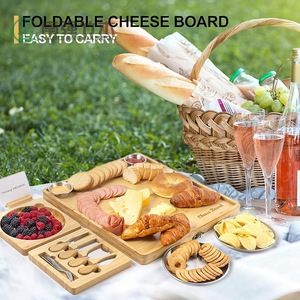 Plateau à fromage en bambou 17,32 x 15,75 pouces, grand plateau pliable pour apéritifs et collations de fête - Product Image 3