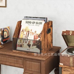 Wooden Record Rack Desktop Vinyl Album Storage <b>Box</b> CD Display Rack With Mesh Front For <b>Music</b> Collection Organization - Product Image 1