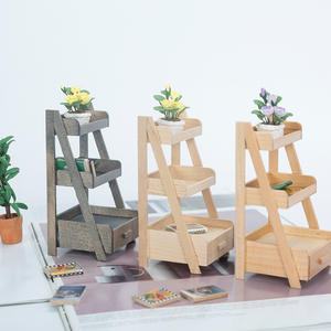 Nouveau 1:12 échelle bois Miniature maison de poupée meubles modèle accessoires bricolage jouet Style trois couches tiroir support avec porte-fleurs - Product Image 2