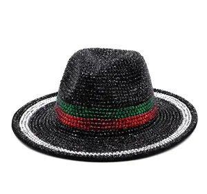 Multi Stripe Bedazzled Bling Beaded Rhinestone and Stones Fedora Panama Hat