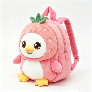 Mochila de Peluche Personalizada de Pingüino con Fresa, Linda Mochila de Peluche de Animal, Fresa Rosa para Niños, Mochila de Peluche de Pingüino para Niños - Product Image 5