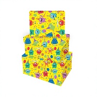 Boîte-cadeau rectangulaire en papier, 3 pièces, boîte en carton colorée avec impression de monstre de dessin animé pour emballage de cadeaux de fête d'anniversaire pour enfants
