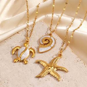 Collier Étoile de Mer Style <span class=keywords><strong>Océan</strong></span>, Plaqué Or 18K, en Acier Inoxydable, avec Tortue et Étoile de Mer Filetée - Product Image 5