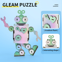Puzzle en bois 3D avec paillettes - Kit de bricolage pour assembler un modèle d'animal robot - Kit d'artisanat éducatif avec boîte colorée pour enfants