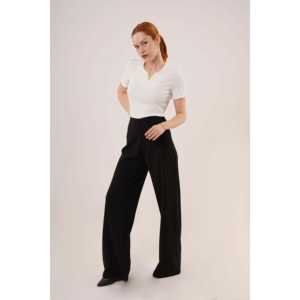 กางเกงผ้าแคนวาสทรงขากว้างเอวสูงสำหรับผู้หญิง มีซิปด้านข้าง ระบายอากาศได้ดี กางเกงคาร์โก้ ขอบเอวยางยืด มีสีดำ-ขายส่ง - Product Image 5