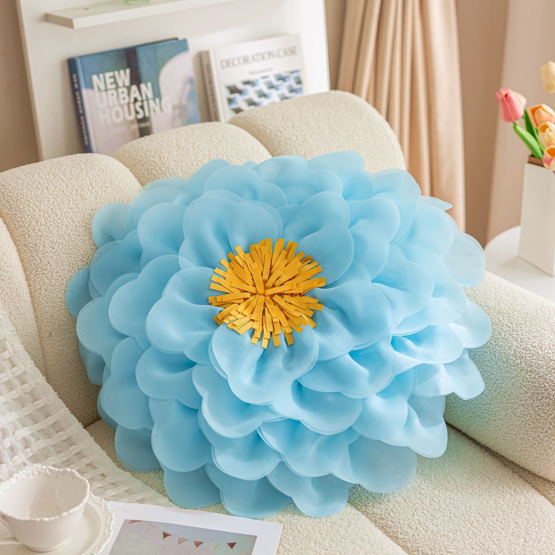 Hilo de hielo flor azul amarillo sin núcleo de almohada