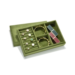 Wholesale <b>Custom</b> Logo Velvet Jewelry Tray with Lid Stackable Ring <b>Lipstick</b> Jewelry Organizer Storage Case Rectangle Shaped - Product Image 3