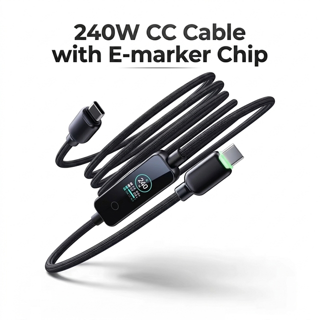 240W USB-C to USB-C Fast Charging Cable with LED Display, E-Marker & Data Sync, Braided 1M/1.5M/2M