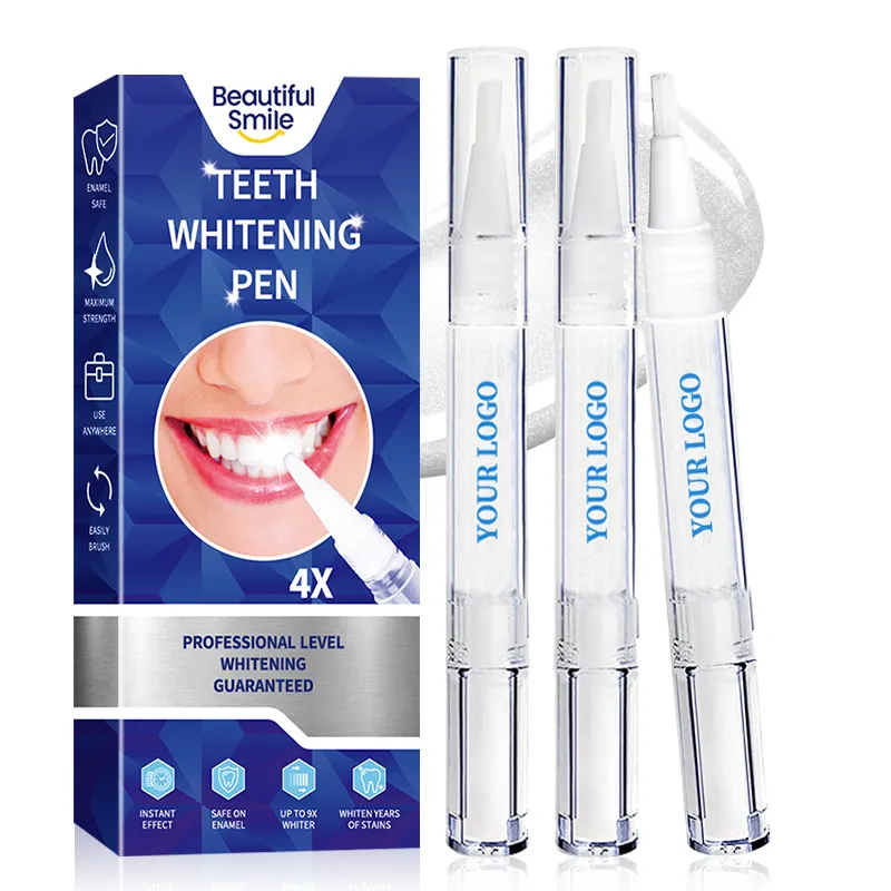 Dazzling Bright Dental Bleaching Whitening Gel Pen With Soft Brush Fashionable Gold Silver