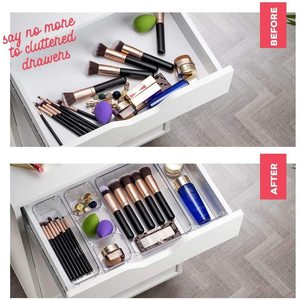 Juego de organizadores de cajones de diferentes tamaños, divisores de escritorio de plástico transparente, bandejas, contenedores de almacenamiento de tocador para maquillaje, joyas, dormitorio, Oficina - Product Image 6
