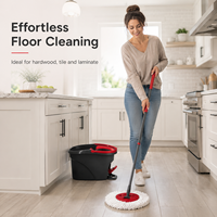 Sistem Pembersih Lantai Cedar Space EasyWring Standard Microfiber Spin Mop dan Ember, Merah Abu-abu