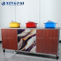 XINGPAI meja prasmanan lipat kayu sapele, meja prasmanan restoran katering hotel