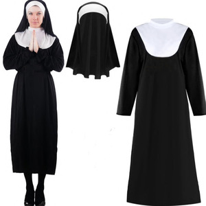 Disfraz de monja para mujer adulta, vestido negro con cruz y velo, disfraz de Halloween - Product Image 4