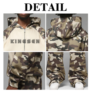 Street Style Warm Hoodie <b>Set</b> Camouflage Print 2 Piece Tracksuit Comfortable Zip Up Hoodie With Pants Factory Wholesale - Product Image 6