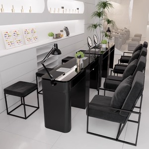 Black <b>Pedicure</b> Massage Chair with Manicure Table Nail Salon Furniture <b>Set</b> Spa <b>Pedicure</b> Station LED Foot Basin Armrest Tray - Product Image 6