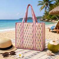 COTSILER Tas Jinjing Berlapis Kapas Besar Motif Bohemian, Tas Bahu Pantai untuk Perjalanan, Musim Panas Gugur, Ritsleting Terbuka dengan Rantai