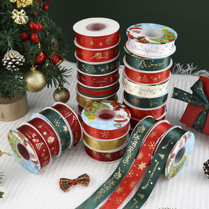 Pita Satin Natal Pita Kado Cetak Selamat Natal Pita Dekoratif Pohon Natal untuk Kerajinan DIY Liburan - Product Image 1