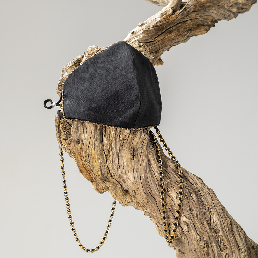 Лучший выбор с жемчугом золотая цепочка черный роскошный дизайн Модная шелковая маска для лица