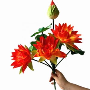 Bouquet di fiori di loto artificiale fatto a mano 10 forchette foglie verdi rana ninfea setosa per decorazioni floreali di pasqua natale - Product Image 3