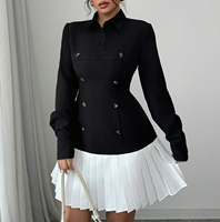 Robe blazer patchwork noir et blanc style preppy pour femme, double boutonnage, plissée, mini-robe décontractée pour les fêtes et le bureau