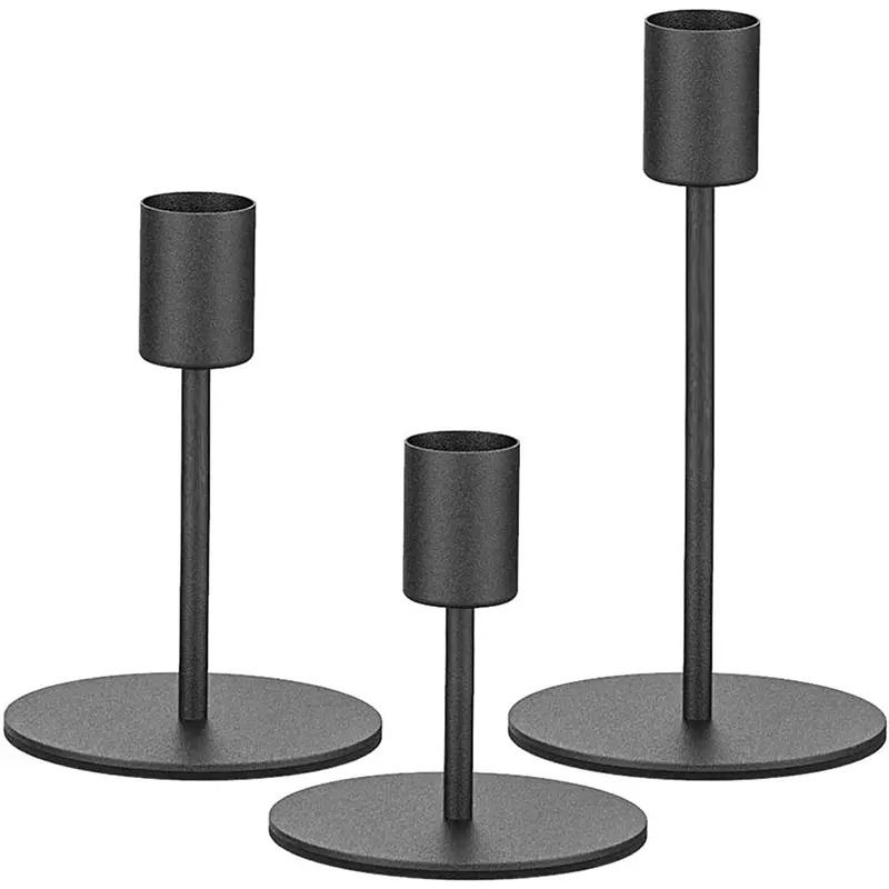 テーパーキャンドル用のアイアンブラックキャンドルホルダー付き燭台3個セットセンターピースに最適な直径0.8 "のローソク足