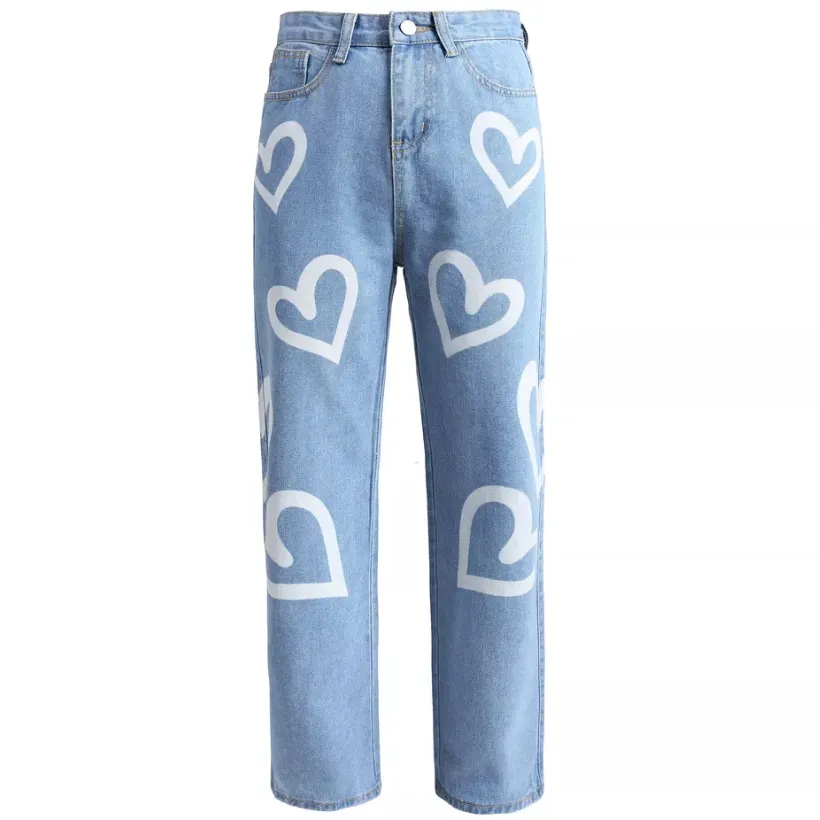 Personalized Graffiti Print Loose Straight Jeans Women's Fashion High Waist Casual Pants