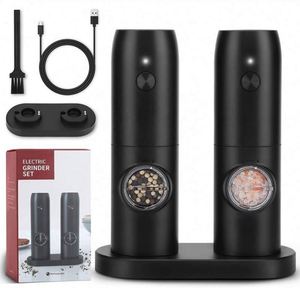 One Hand Operation Adjustable Coarseness Electric Rechargeable Salt and <b>Pepper</b> <b>Grinder</b> Mill Set with LED Light - Product Image 1