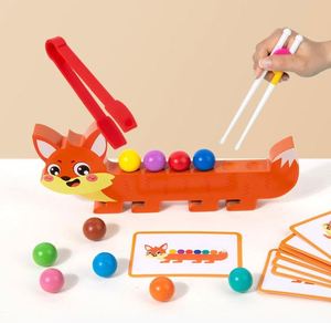 Children's Wooden Early Education Caterpillar, Crocodile, fox Hand-eye Coordination Game for Practicing Bead Threading - Product Image 3