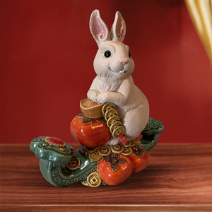 Ornements en céramique Art Déco du zodiaque chinois, lapin, pour anniversaire et anniversaire de mariage, décoration de la maison - Product Image 1