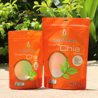 Sachet alimentaire refermable à fenêtre en PET/AL/PE, scellé sur trois côtés, homologué FDA, faible MOQ, imprimé sur mesure, pour 1 kg de graines de chia