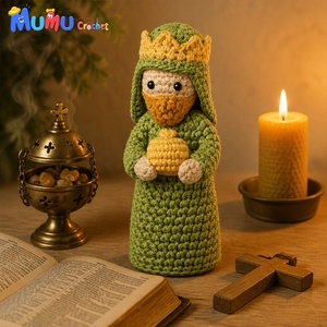 Crèche artisanale au crochet Amigurumi Marie Joseph Bébé Jésus Poupée religieuse <span class=keywords><strong>de</strong></span> Noël Décoration d'autel <span class=keywords><strong>de</strong></span> Noël Cadeau - Product Image 5