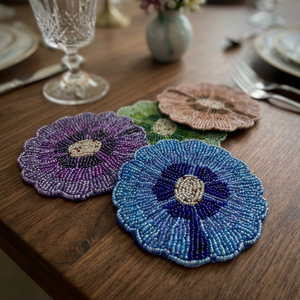 Handmade Beaded Flower <b>Coaster</b> Set, Colorful Seed Bead Floral <b>Drink</b> <b>Coasters</b> for Table Decor, Dining & Home Accessories - Product Image 4