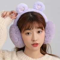 Youki Nouvelles Oreillettes Chaudes d'Automne Hiver en Peluche Douce pour l'Extérieur, Motif Ours en Peluche, Pliables, Non-ajustables, Anti-froid, Couleur Unie, Style Dessin Animé