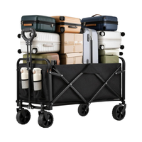 Chariot de plage et de courses pliable en acier allié à 4 roues, robuste, 37 pouces de long, capacité de 480 livres, avec porte-gobelet intégré