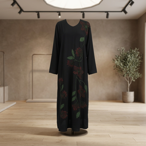 Abaya en Chiffon Brodé de Fleurs - Style Basique de Haute Qualité avec Col Haut - Product Image 3