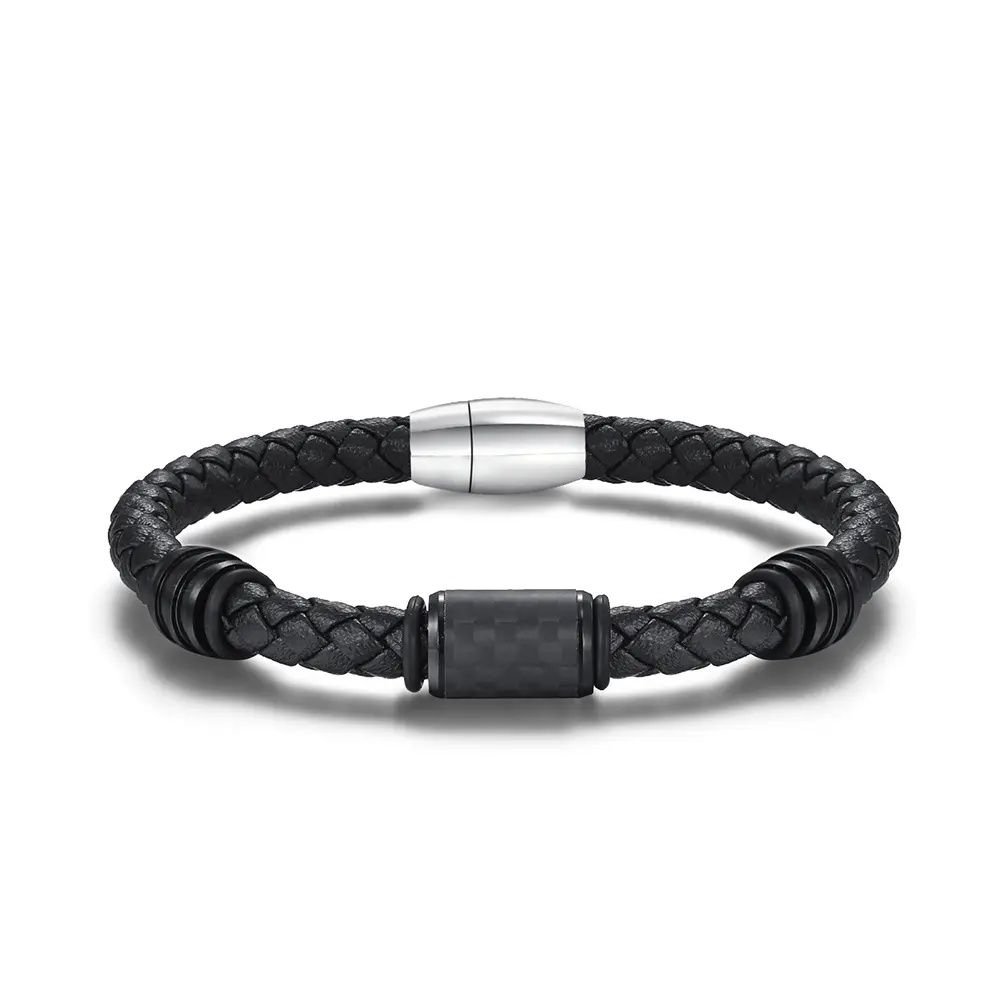 Solid Carbon Fiber Leather Personalized Bracelet