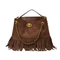 Nouveau sac fourre-tout hobo en daim vintage léger avec fermeture éclair et franges pour femme