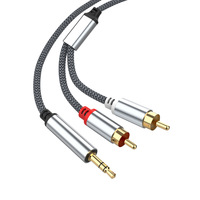 Cable de Audio Auxiliar 1 a 2, 3.5mm, Doble RCA, Cable de Conexión Universal, Conductor de Cobre, Macho a Macho, para Computadora, Teléfono Móvil, Amplificador