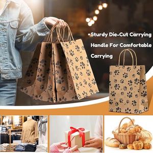 Bolsas de Regalo de Papel Kraft con Estampado de Huellas de Perro y Asas de Papel, Ideales para Golosinas para Mascotas, Recuerdos de Fiesta y Empaque de Regalos de Cumpleaños - Product Image 4