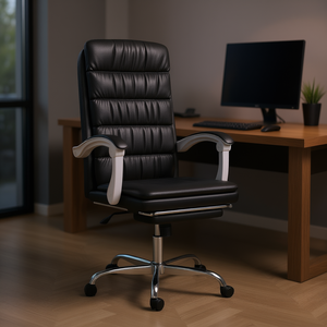 <b>Black</b> Faux Leather Reclining Office Chair Metal <b>Frame</b> Executive Swivel Chair - Product Image 2