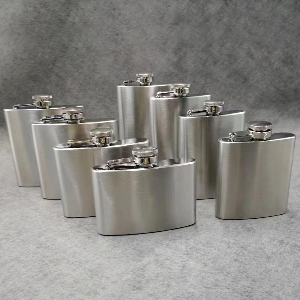 Stainless Steel 2oz Tube Flask With Funnel - Portable Mini Water Bottle Brush Finish
