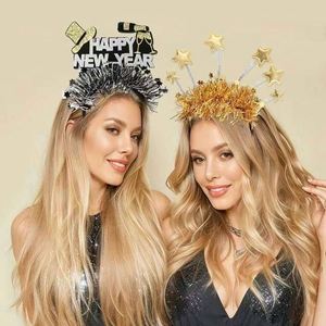 2025 Eve Party Favors Gold and Silver Hairband Glitter Tinsel <b>Sequins</b> Star Happy New Year <b>Headband</b> - Product Image 3
